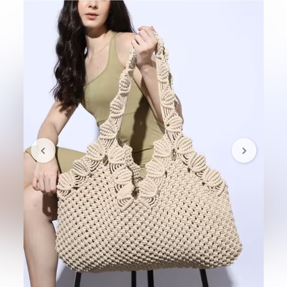 Zara • Women’s Macrame Tan Knit Tote Shoulder Boho Beach Bag NWT - Picture 3 of 3